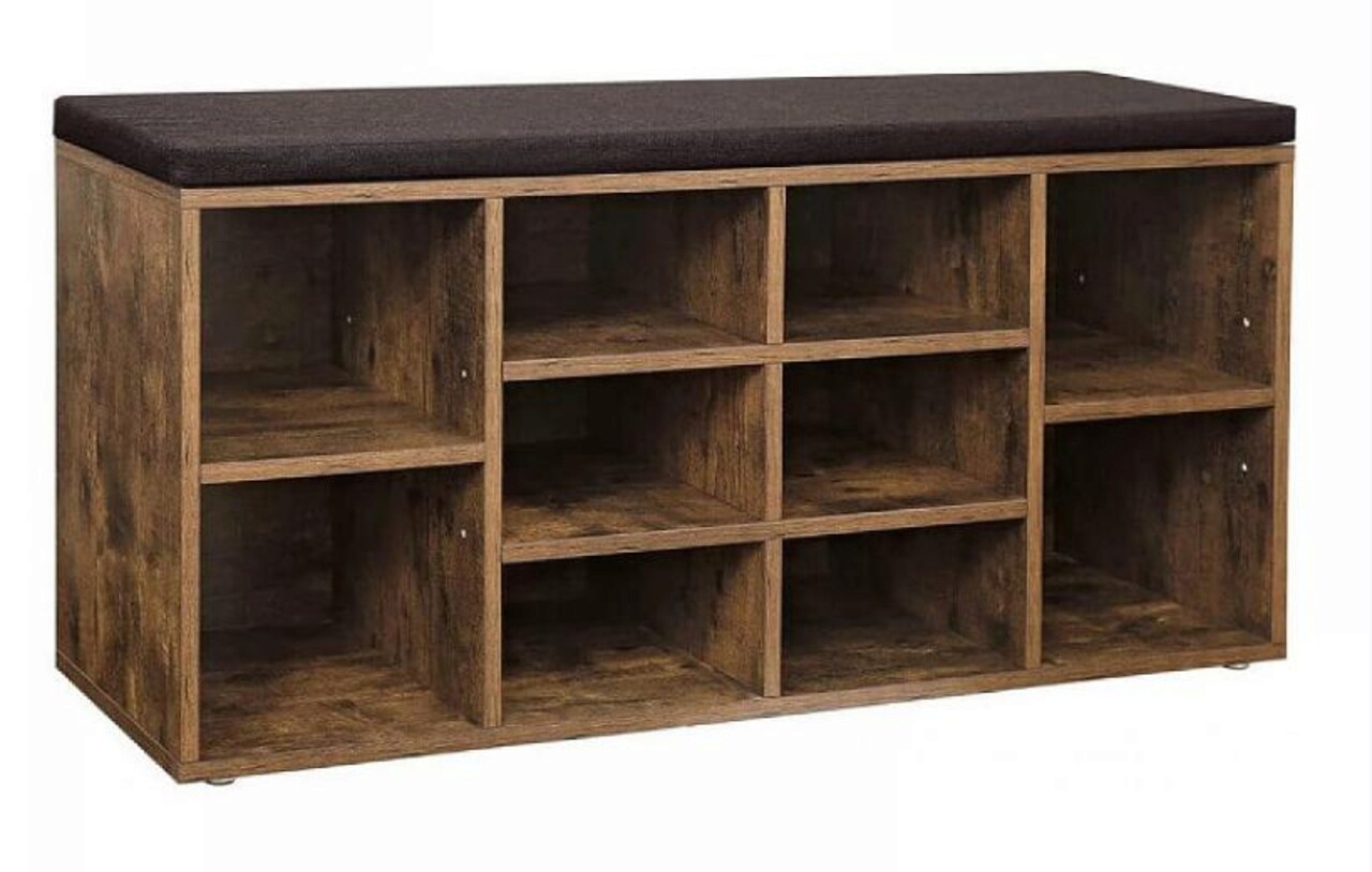 Bancheta cu pantofar Vasagle, Dark Brown, 10 compartimente, 104 x 30 x 48 cm, PAL, maro rustic - imagine 5
